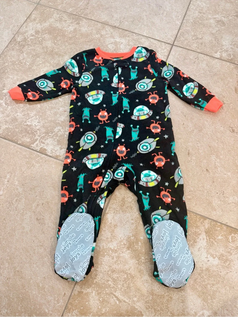 Kids Black Space Monster Fleece One-Piece Footie Pajamas